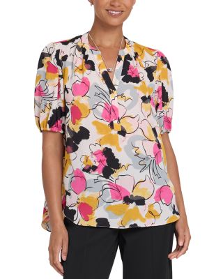 Nydj Floral Split Neck Draped Top