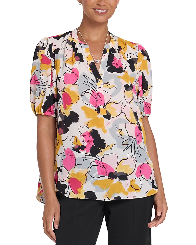 Nydj Floral Split Neck Draped Top