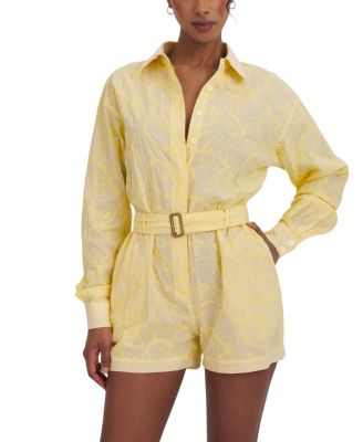 Malou Embroidered Poplin Belted Shirt Romper