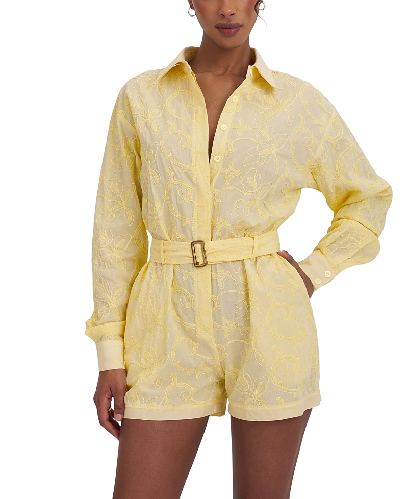 Miss Circle Malou Embroidered Poplin Belted Shirt Romper
