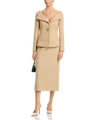 Long Sleeve Tweed Jacket & Cotton Wool Tweed Pencil Skirt