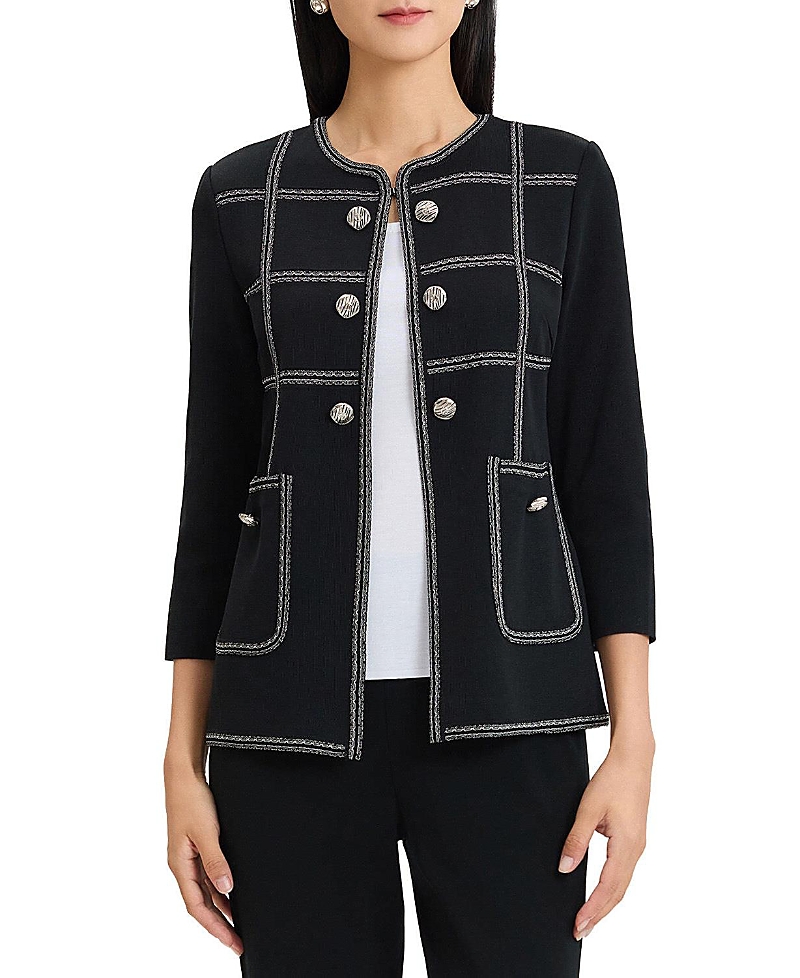 Ming Wang Heritage Grid Trim Knit Jacket