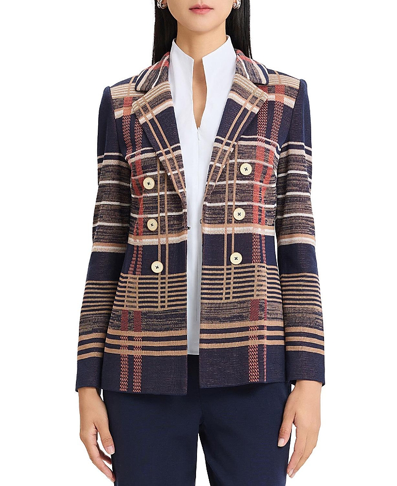Ming Wang Faux Doubled Breast Plaid Knit Blazer