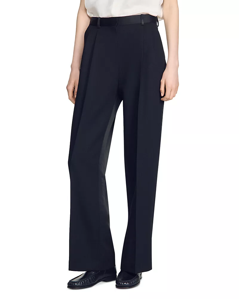 Sandro Mixed Media Satin Pants