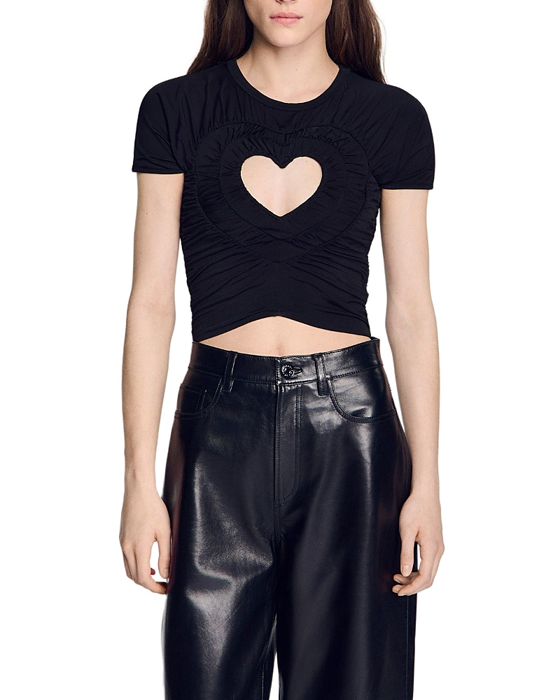 Sandro Ruched Heart Cropped T Shirt