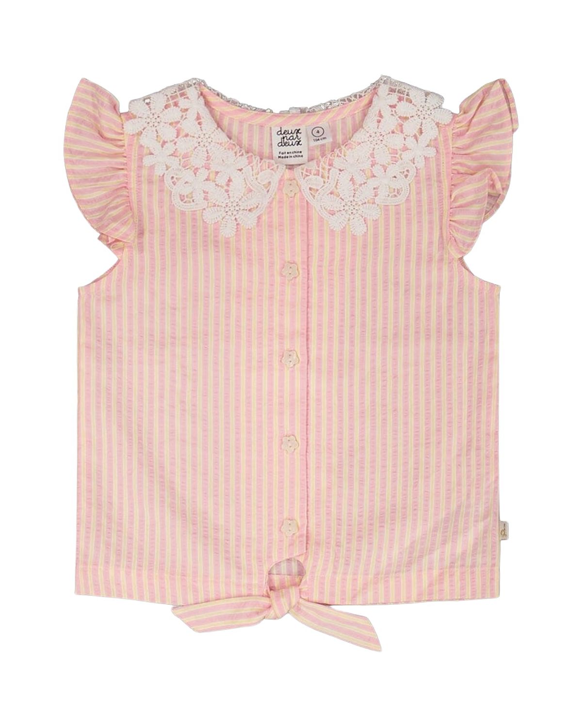 Deux par Deux Girls' Crochet Collar Stripes Sleeveless Shirt - Big Kid