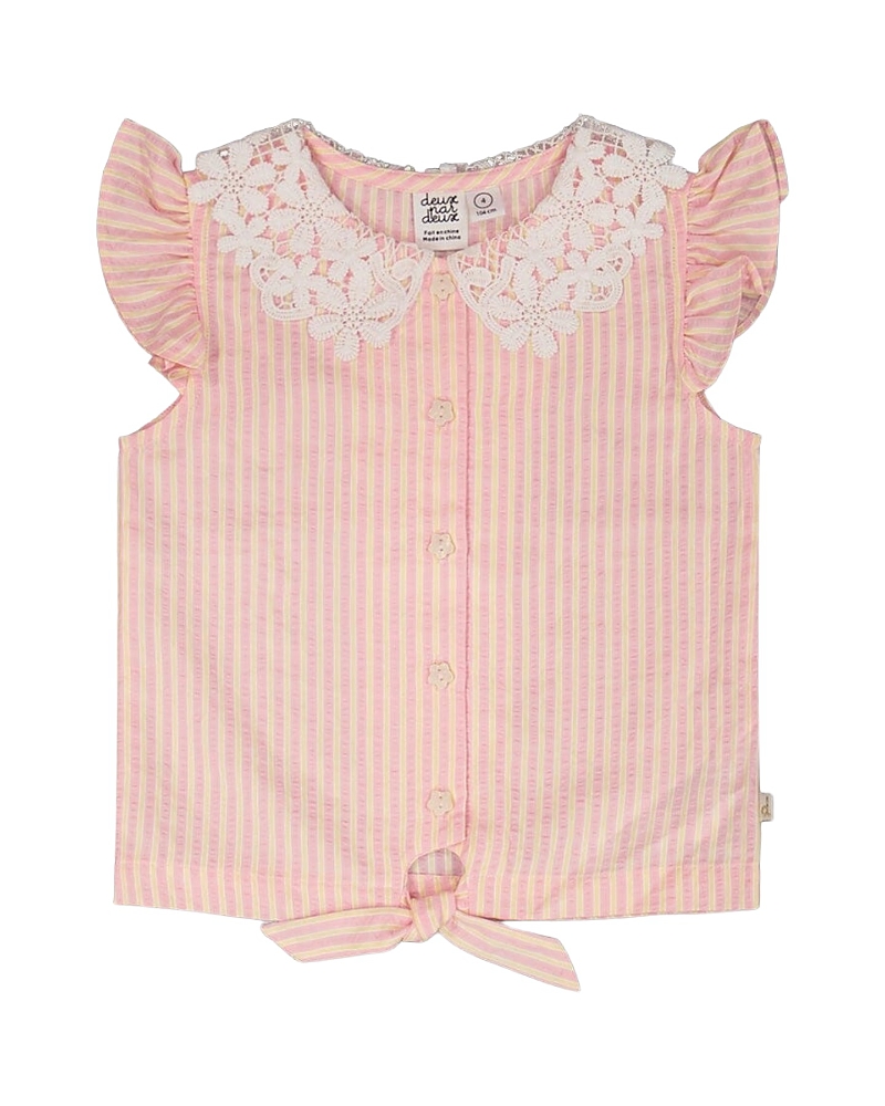 Deux par Deux Girls' Crochet Collar Stripes Sleeveless Shirt - Big Kid