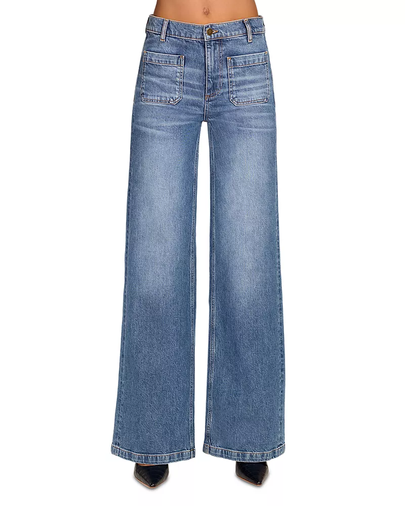 Ramy Brook Cleo Mid Rise Wide Leg Jeans in Mid Cerulean