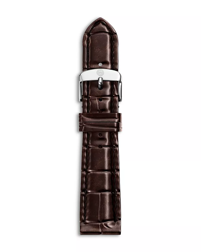 Michele Brown Croco Embossed Leather Watch Strap, 18mm