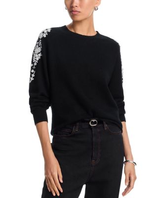100% Cashmere Embellished Embroidered Floral Sweater - Exclusive