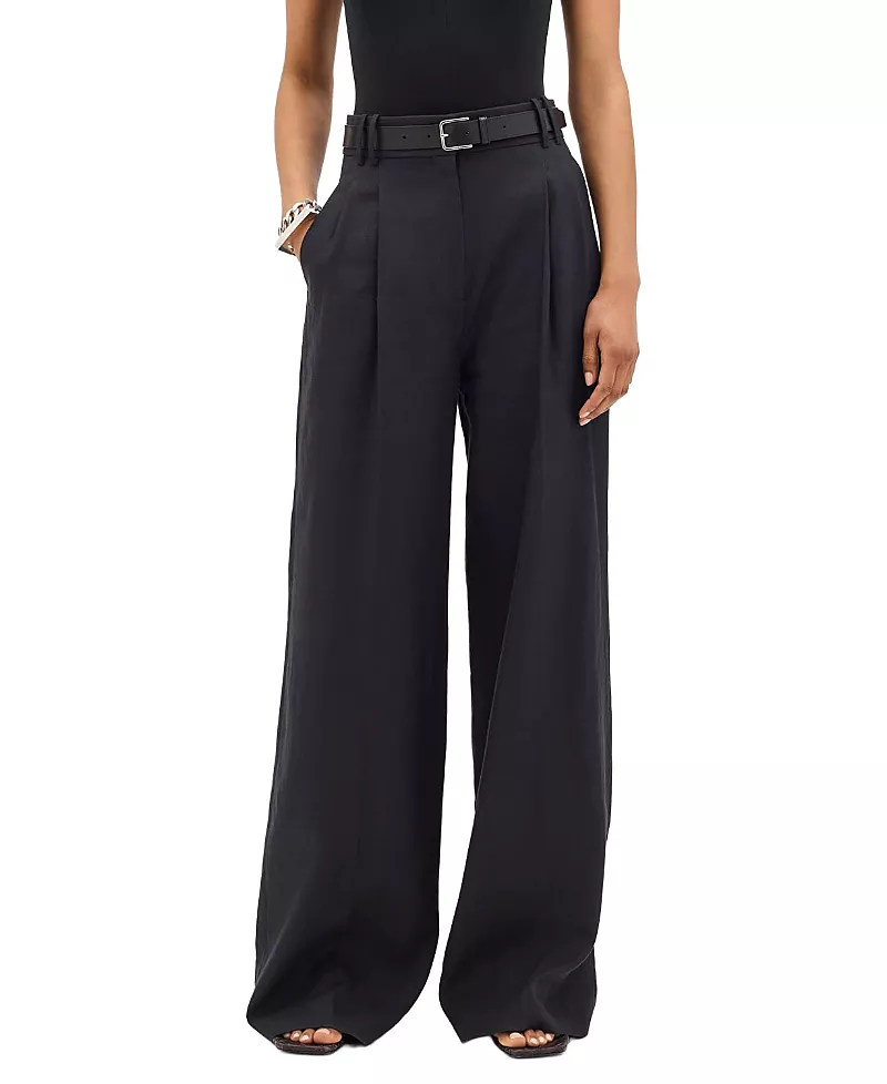 Another Tomorrow Linen Pleated Trouser