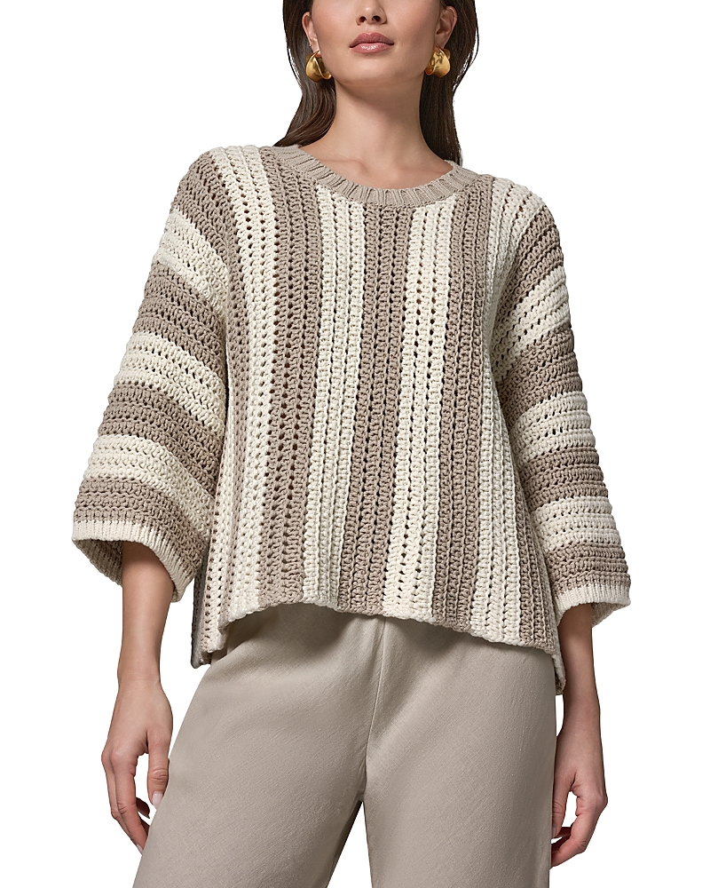 Donna Karan Striped Pointelle Knit Elbow Sleeve Sweater