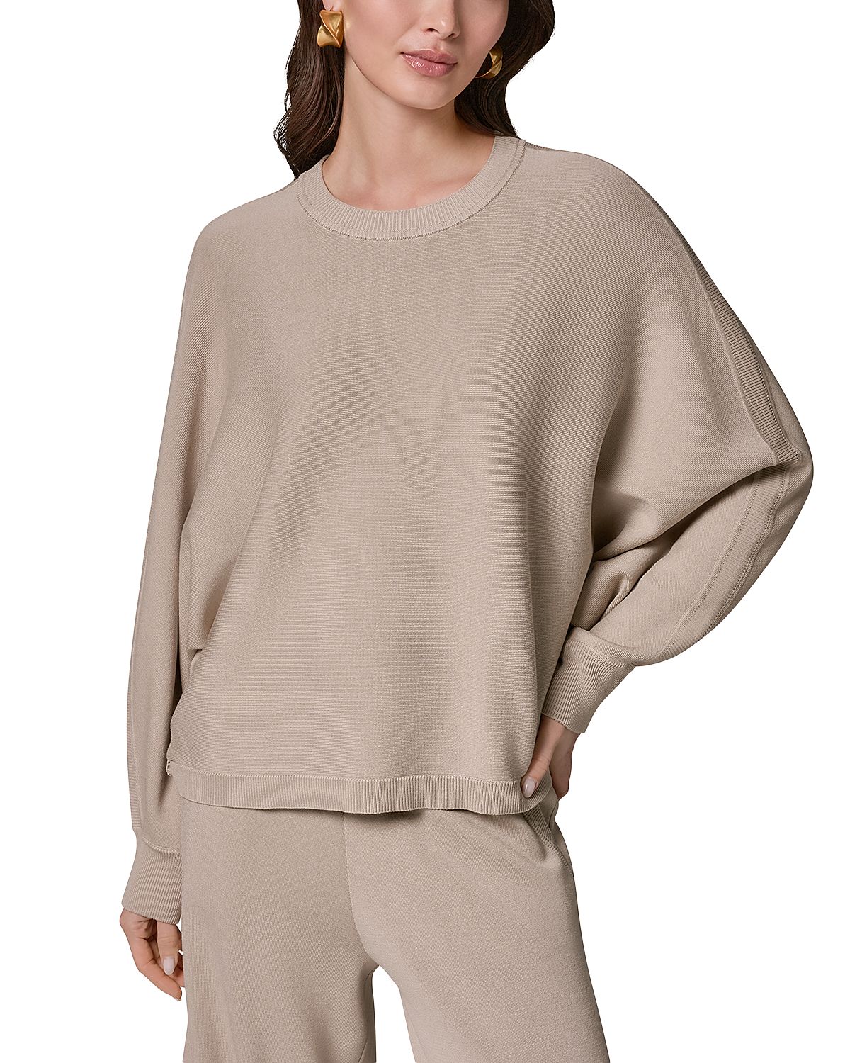 Donna Karan Milano Stitch Rib Trimmed Dolman Sleeve Sweater