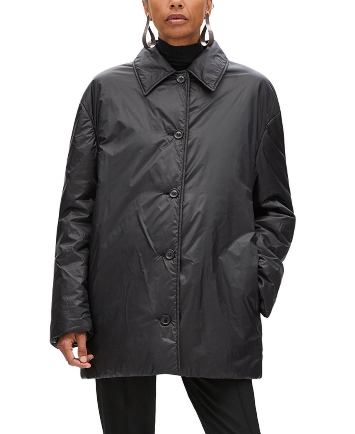 Another Tomorrow Padded Balmacaan in Black