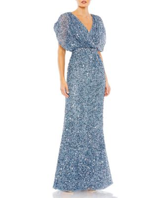  Petite Draped Sleeve V Neck Gown
