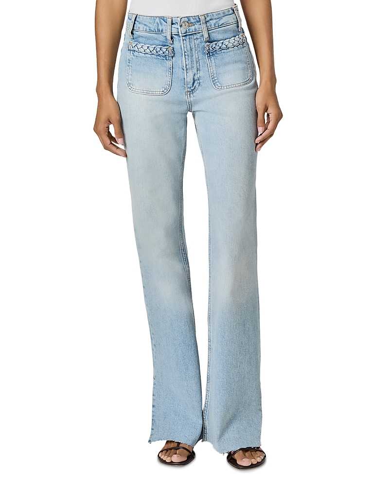 Paige Sofia Braided Patch Pocket Mid Rise Flare Leg Jeans in Montebello
