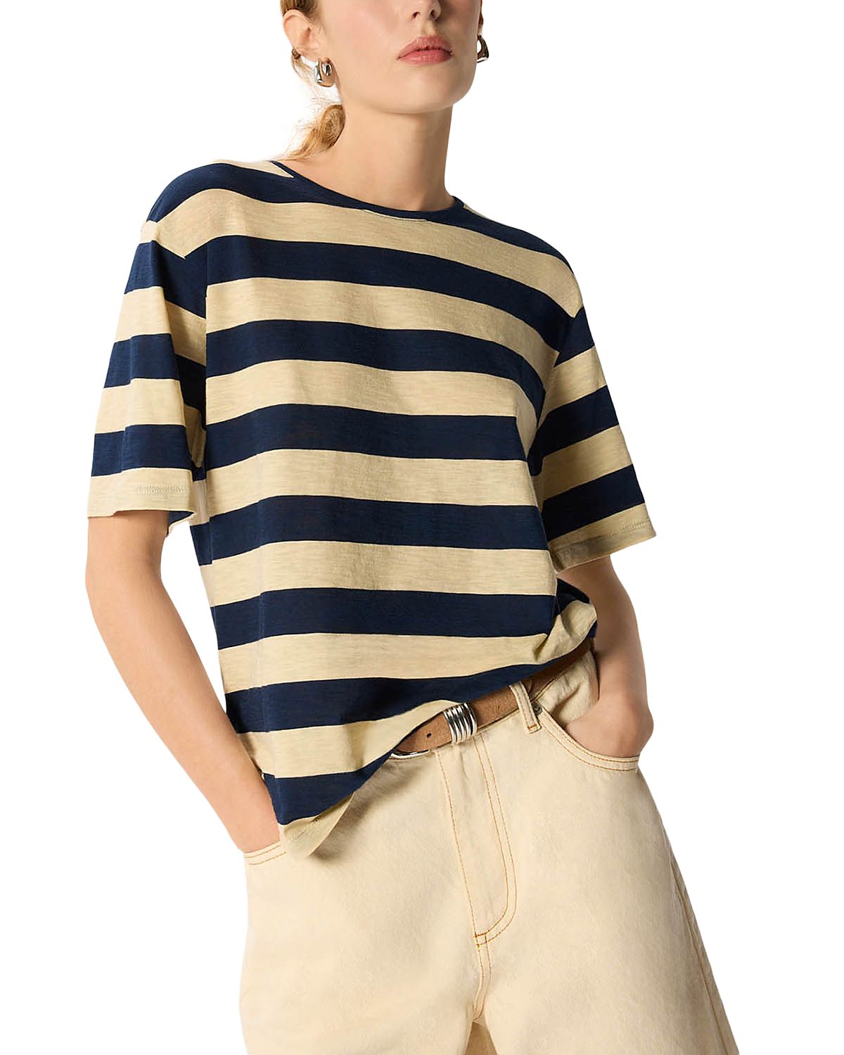 Whistles Wide Striped Cotton Tee