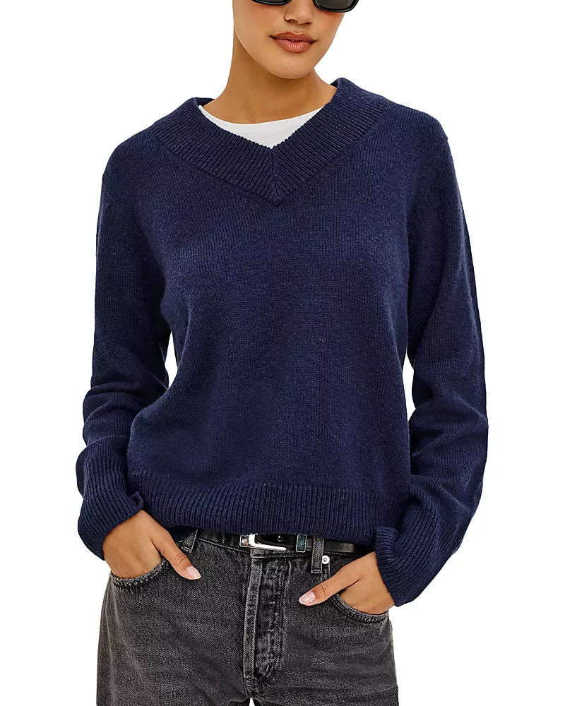 Rails Lidya Rib Trim V Neck Sweater