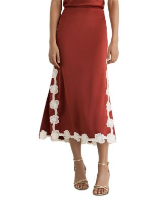 Doa Floral Lace Trim Satin Skirt