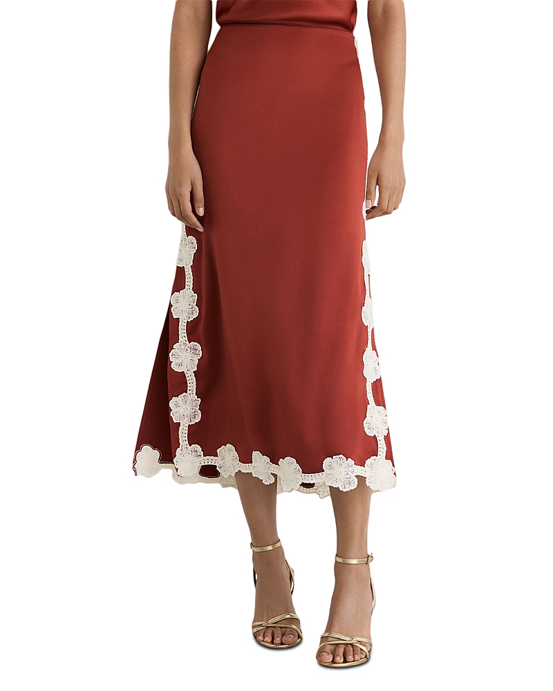 Reiss Doa Floral Lace Trim Satin Skirt