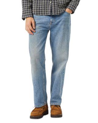 Straight Fit Bleach Wash Five Pocket 30" Jeans in Indigo