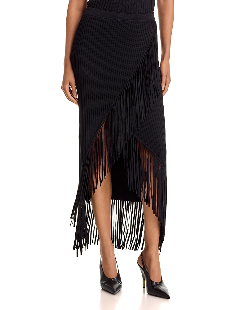 Toccin Giana Asymmetric Fringe Midi Skirt