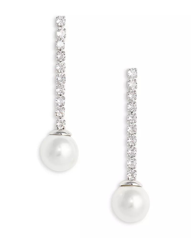 Self Portrait Crystal & Imitation Pearl Linear Drop Earrings