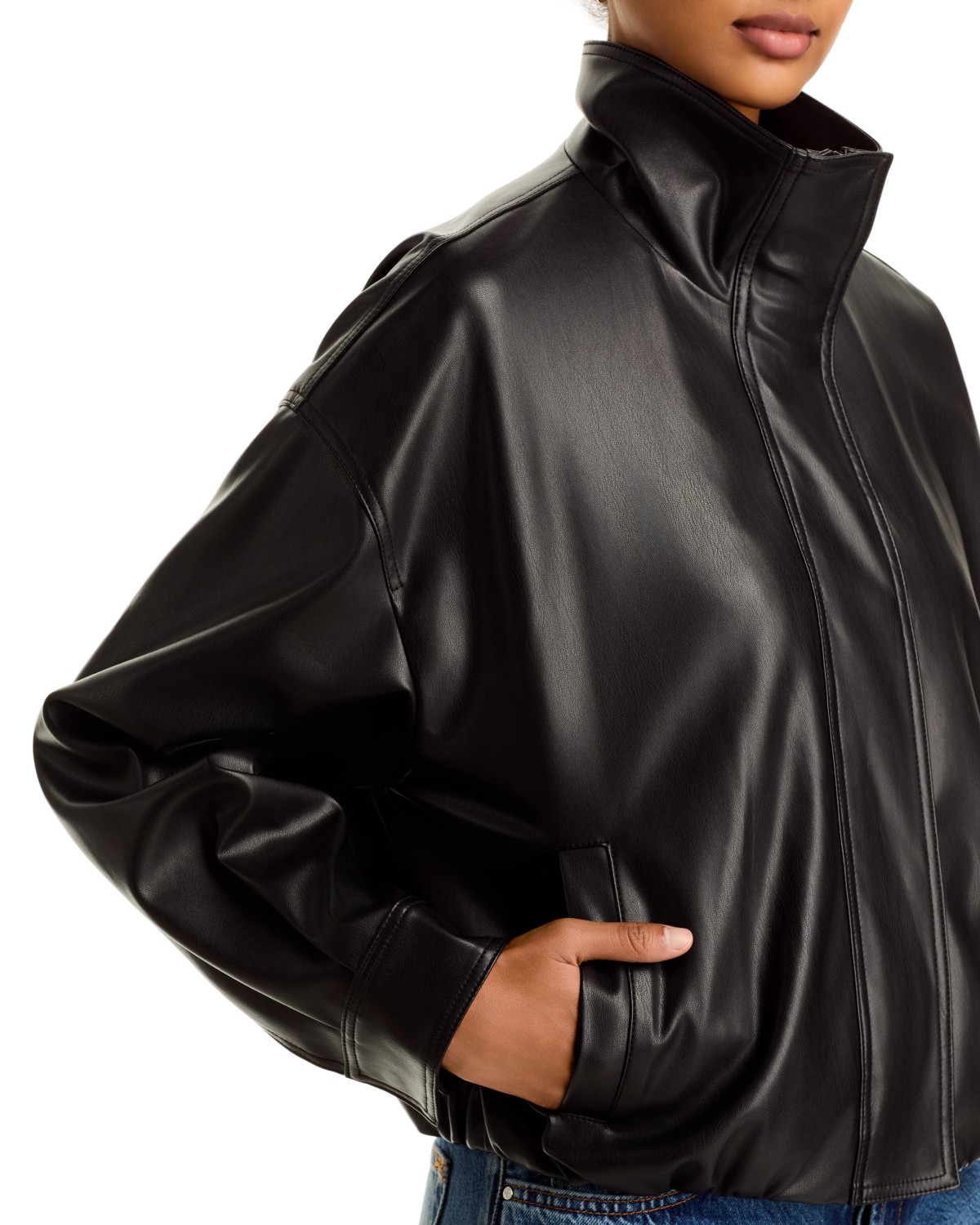 Dessa Faux Leather Funnel Collar Jacket