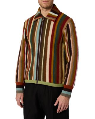 Wool Knit Stripe Zip Sweater