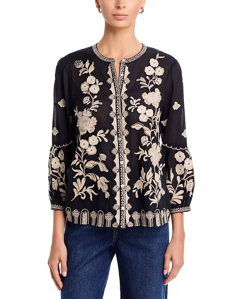 Johnny Was Soretta Scallop Sleeve Cotton Blouse