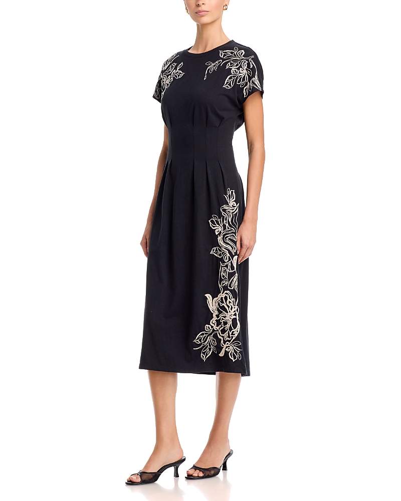 Johnny Was Pleated Waist Cotton Knit Short Sleeve Dress