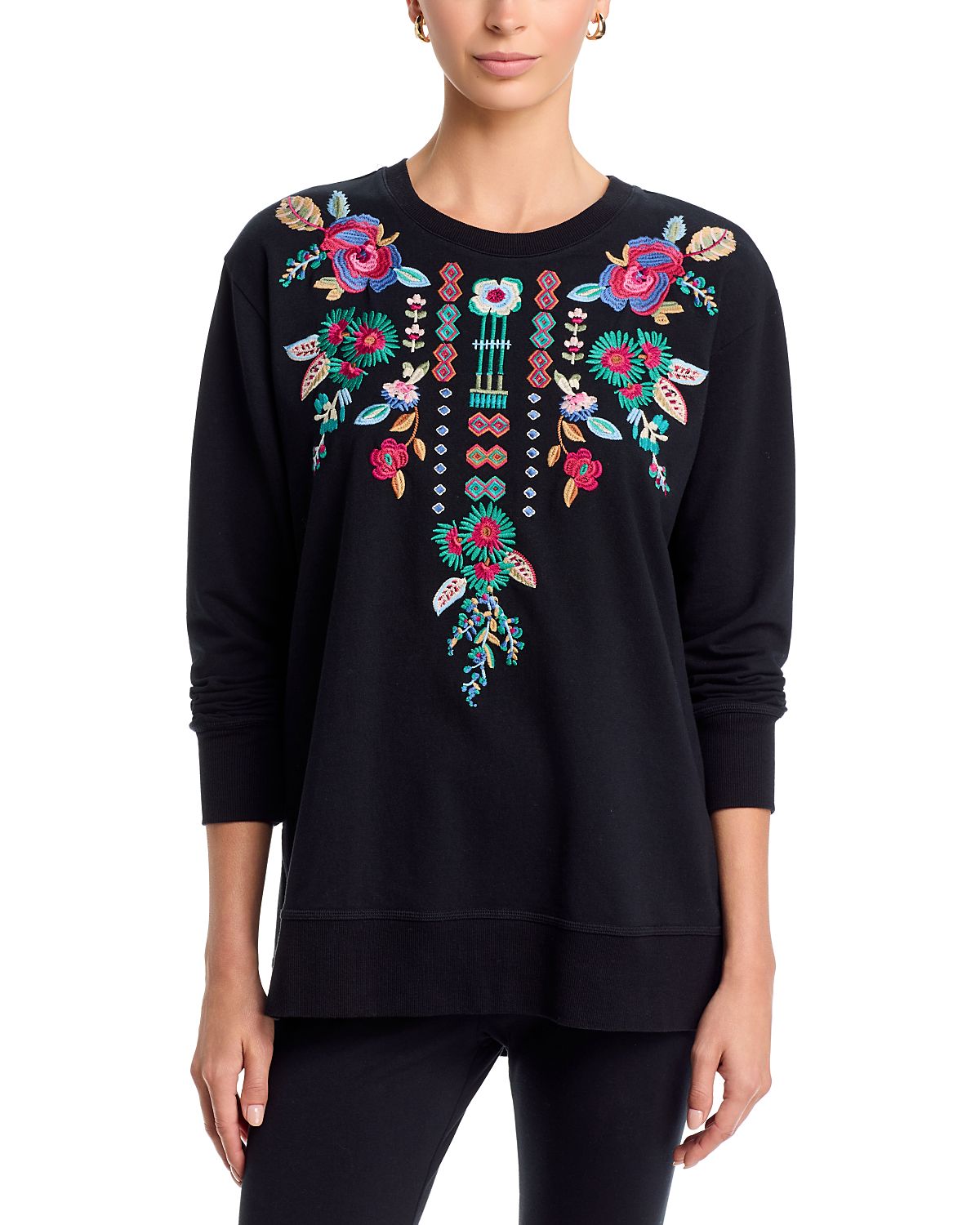 Johnny Was High Low Crewneck Cotton Sweatshirt