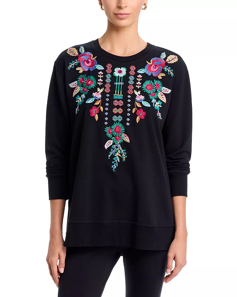Johnny Was High Low Crewneck Cotton Sweatshirt