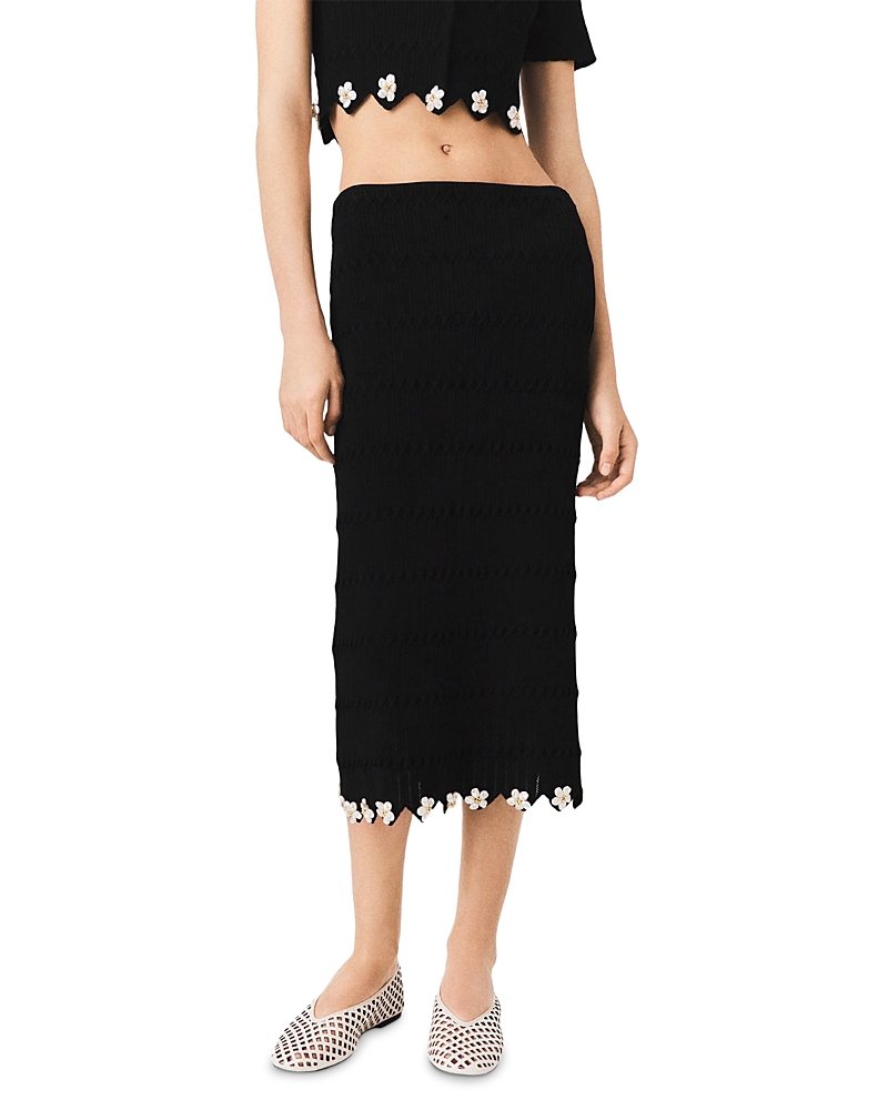 Maje Jipearl Jeweled Flowers Knit Skirt