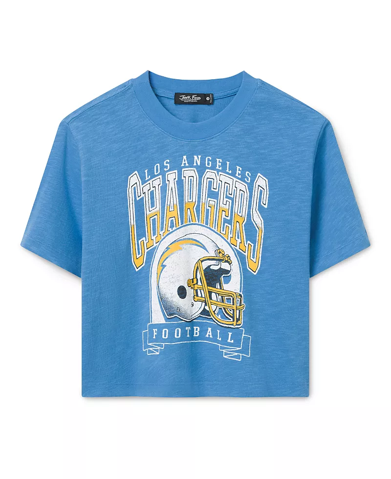 Junk Food Clothing Women's Los Angeles Chargers Helmet Mock Neck Crop Tee