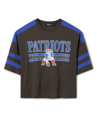 Junk Food Clothing Women's New England Patriots Striped Bling Crop Tee