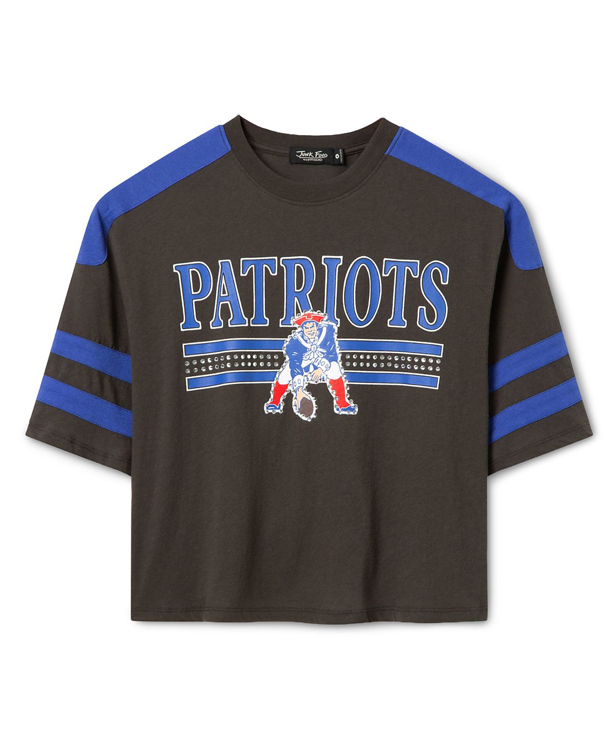 Junk Food Clothing Women's New England Patriots Striped Bling Crop Tee