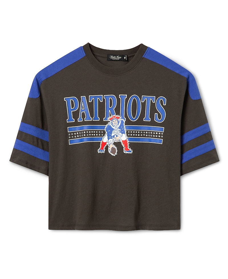 Junk Food Clothing Women's New England Patriots Striped Bling Crop Tee