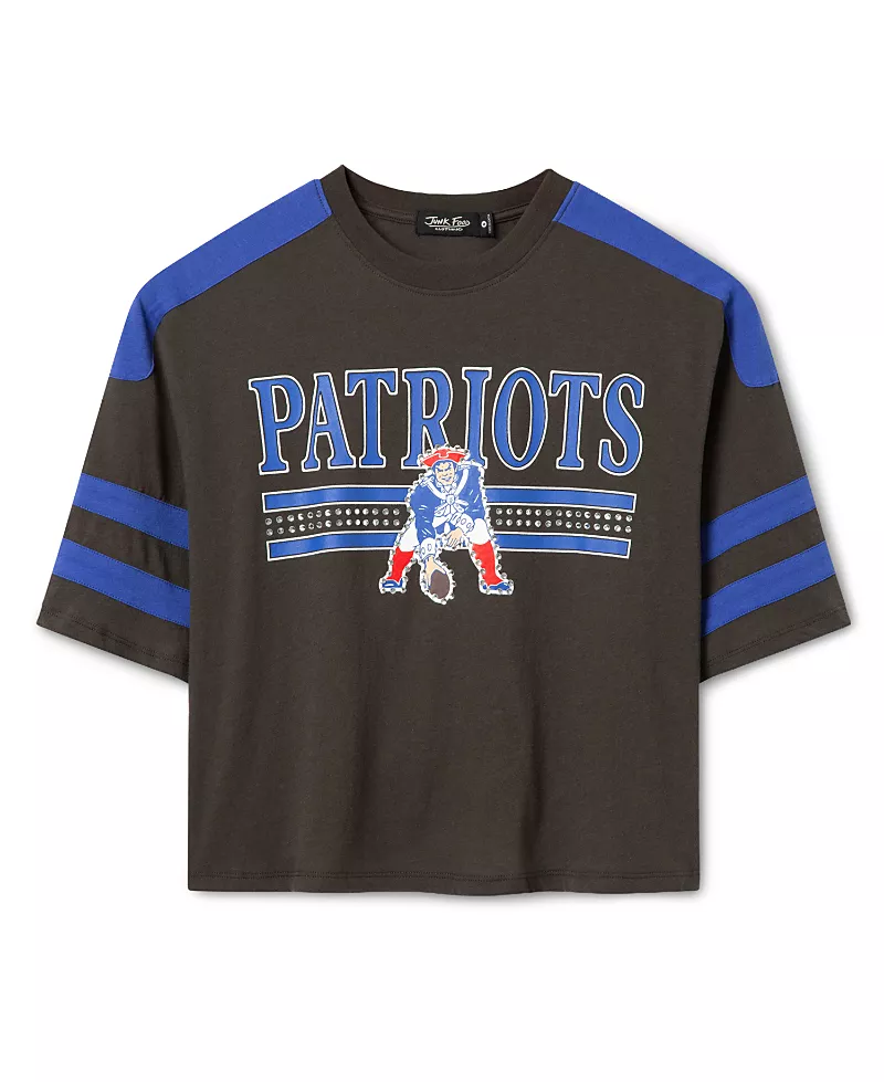 Junk Food Clothing Women's New England Patriots Striped Bling Crop Tee