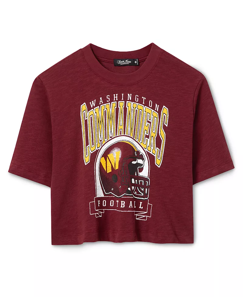 Junk Food Clothing Women's Washington Commanders Helmet Mock Neck Crop Tee