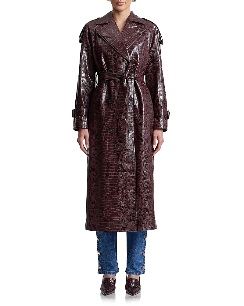 Avec Les Filles Faux Leather Belted Maxi Trench Coat