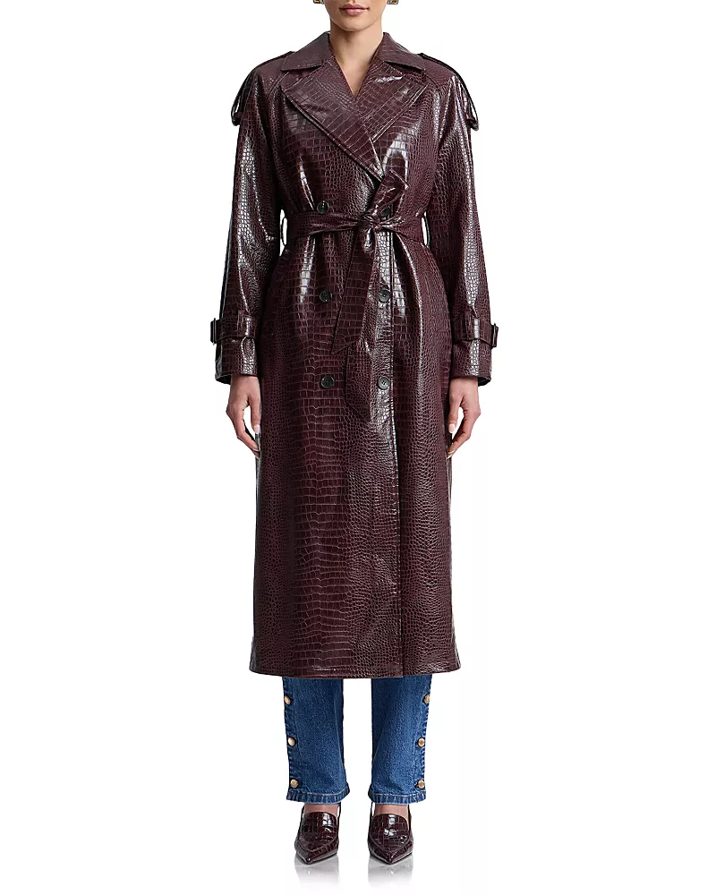 Avec Les Filles Faux Leather Belted Maxi Trench Coat
