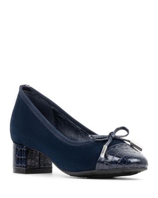 Women's Bow Leather Suede Mid Heel Pumps