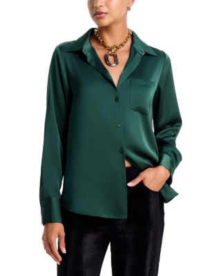 Satin Button Front Blouse - Exclusive