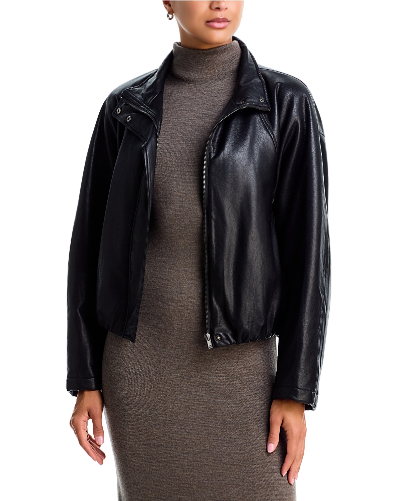 Aqua Faux Leather Bomber Jacket - Exclusive