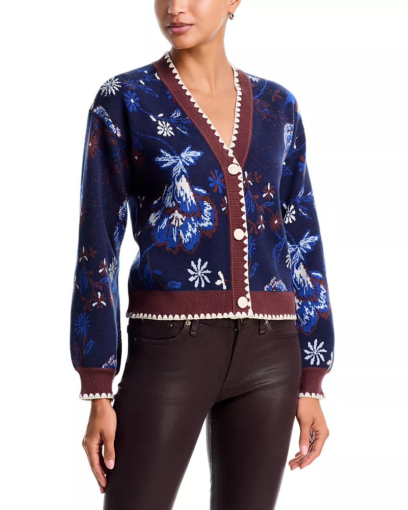 Aqua Jacquard Embroidered Border Cardigan - Exclusive