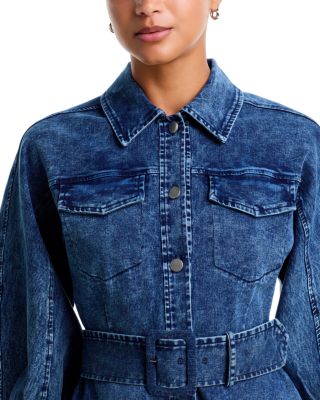 Denim Bubble Sleeve Button Up Mini Dress - Exclusive - thumbnail 3