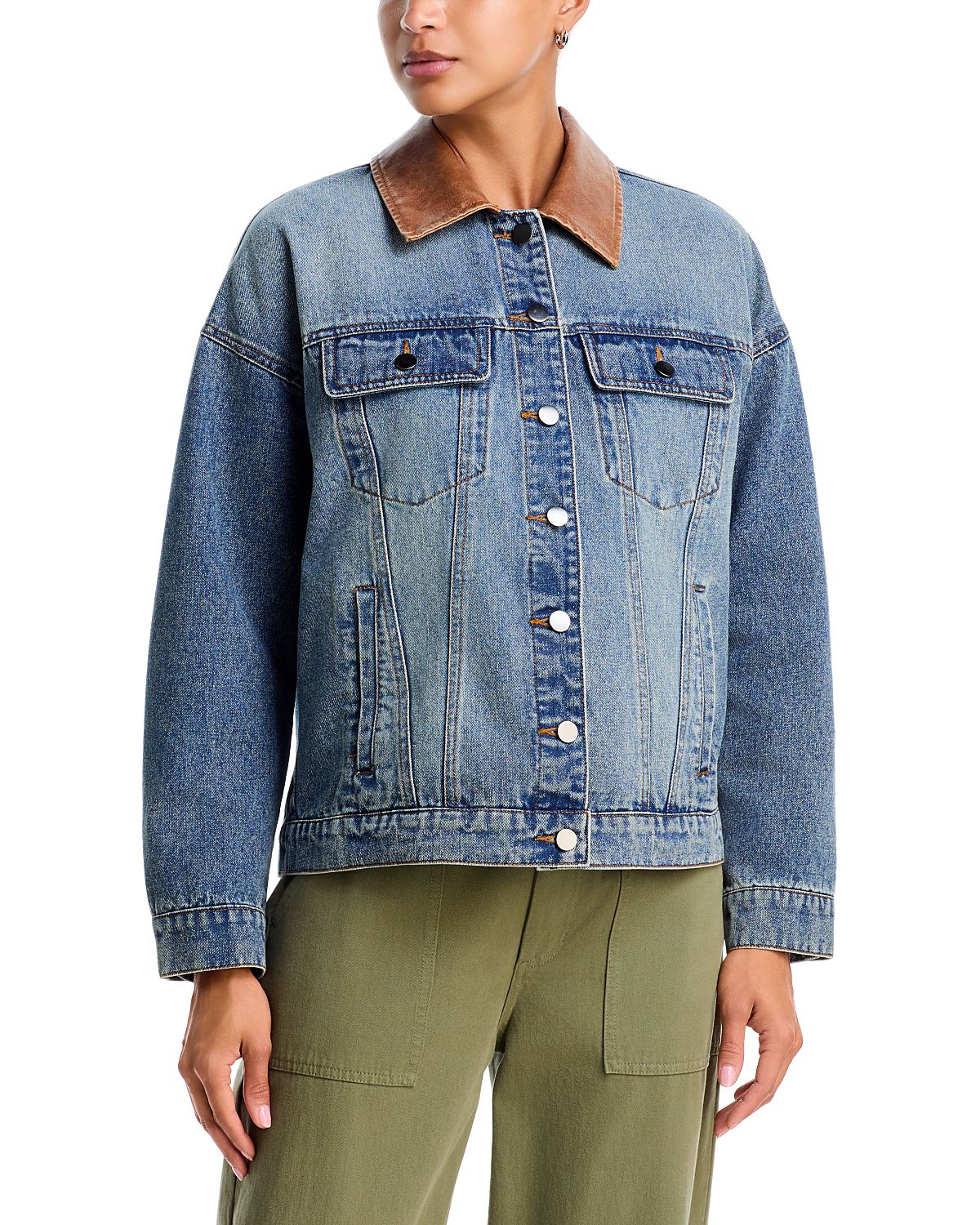 Aqua Contrast Collar Denim Jacket - Exclusive