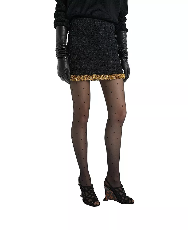 Balmain Short Tweed Skirt with Embroidered Trim