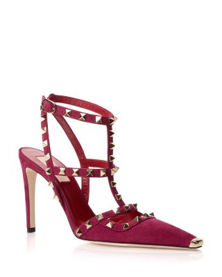 Women's Rockstud Embellished Suede Ankle Strap Pumps